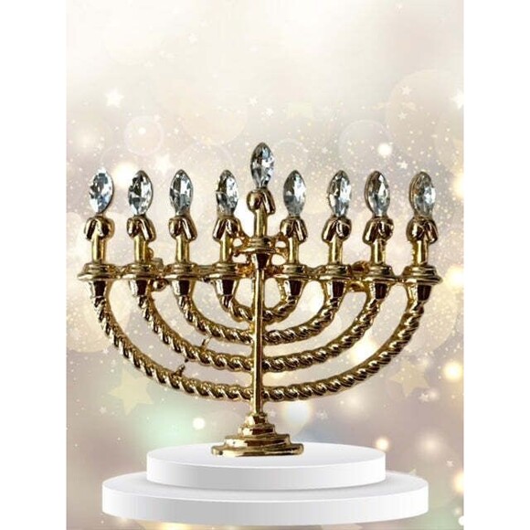 Sparkling Menorah Blue Rhinestone Brooch - Picture 4 of 8